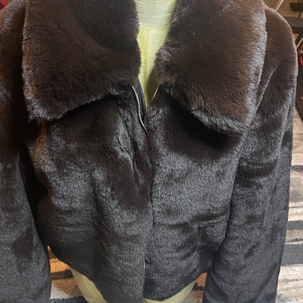 Women's Faux Fur Gap Jacket - dark brown